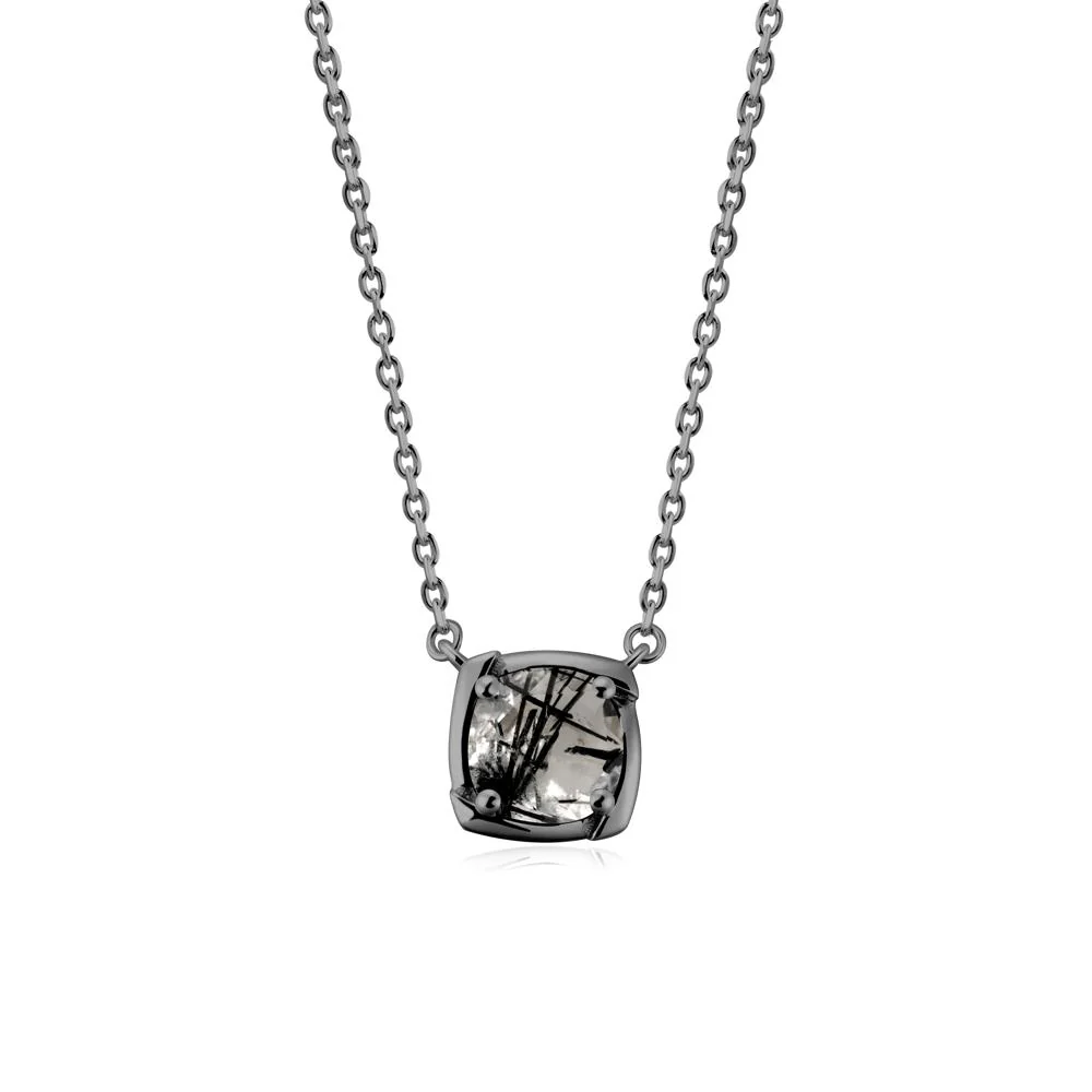 Square-Frame Round Black Rutilated Quartz Necklace - Image 7