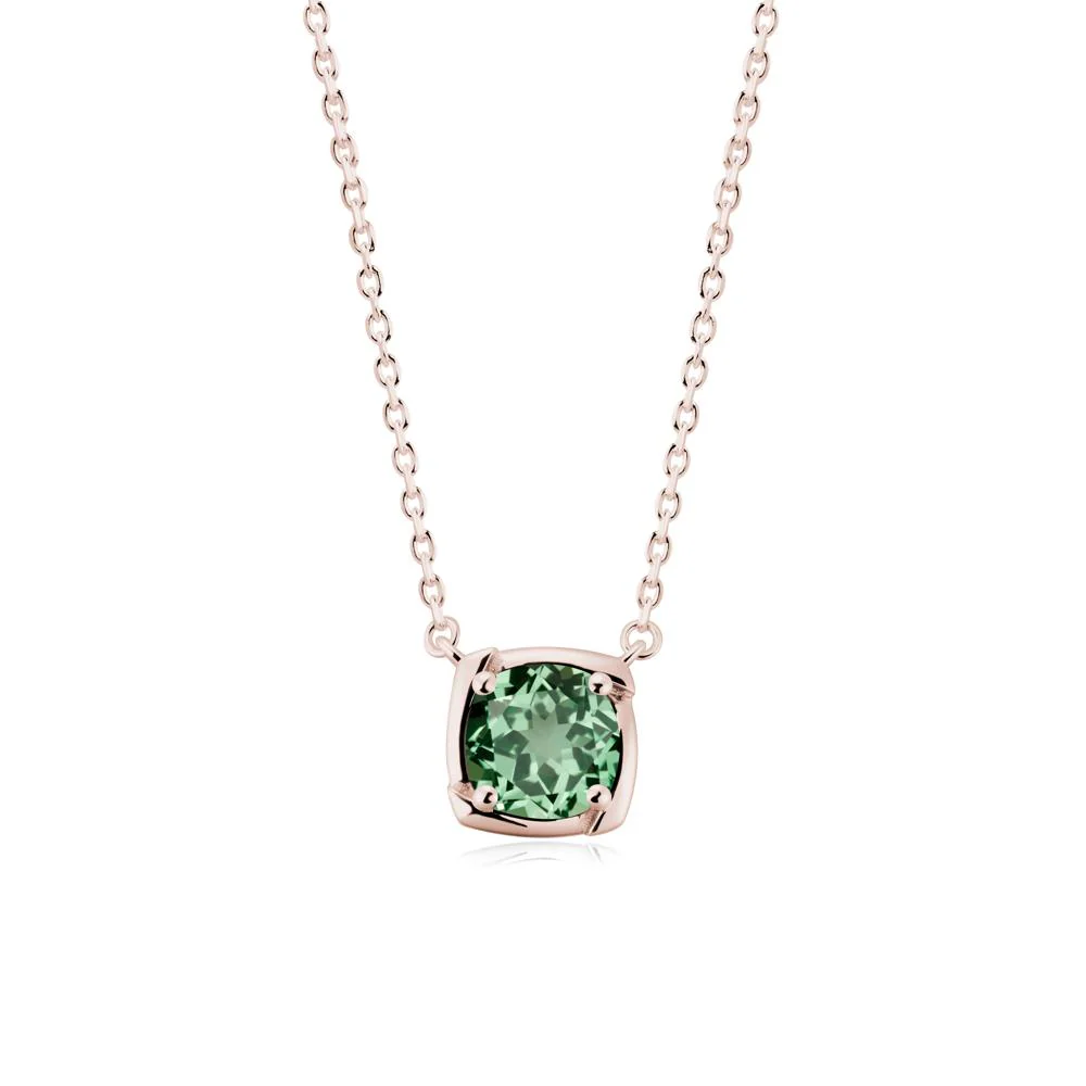 Square-Frame Round Green Sapphire Necklace
