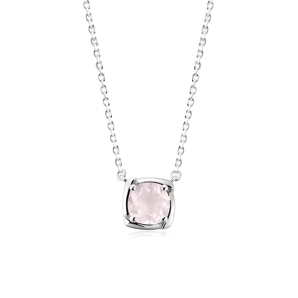 Square-Frame Round Rose Quartz Necklace - Image 5