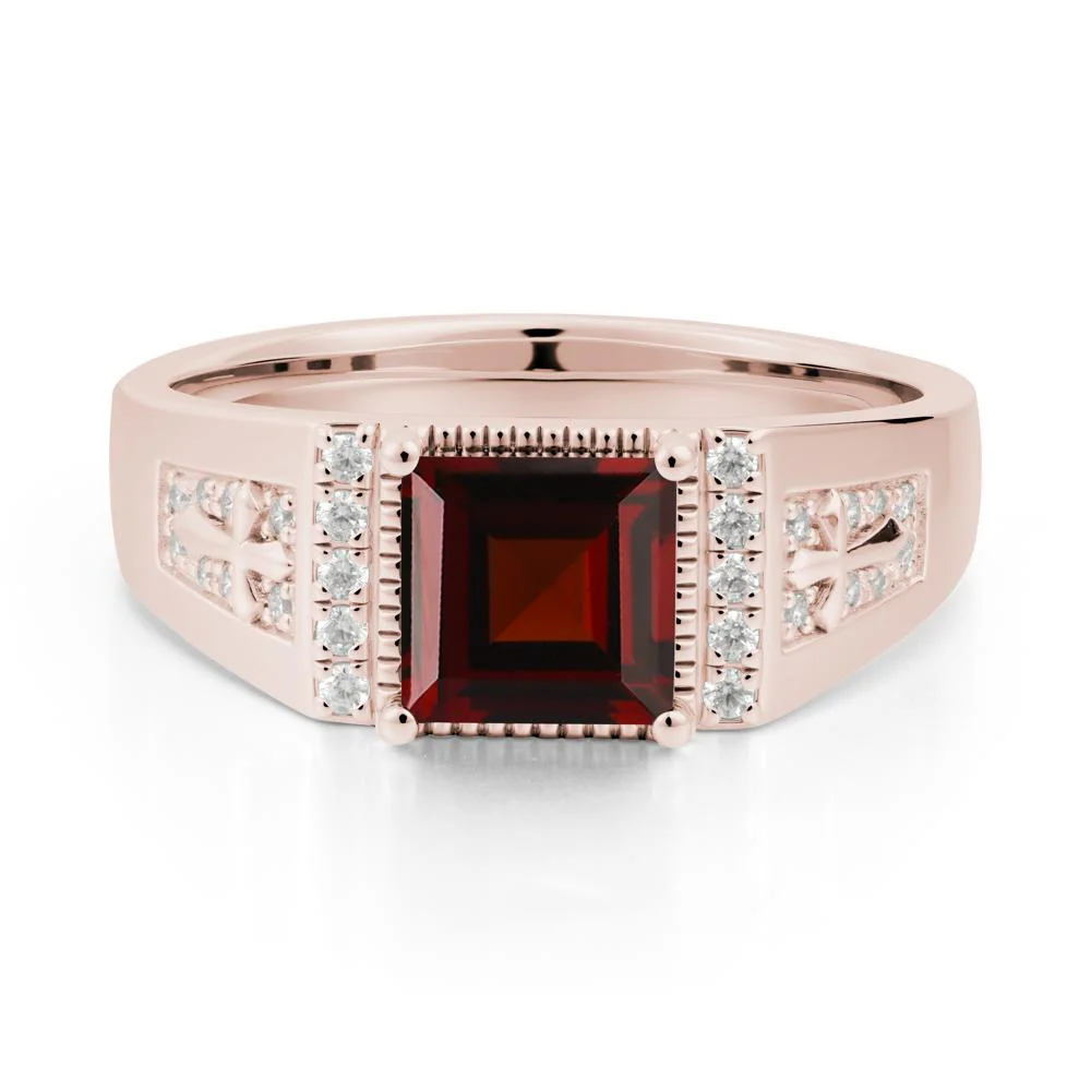 Square Garnet Cross Ring for Men - Image 2