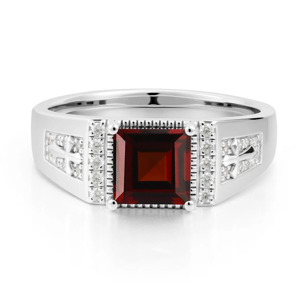 Square Garnet Cross Ring for Men - Image 3