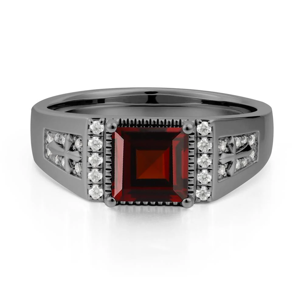 Square Garnet Cross Ring for Men - Image 8