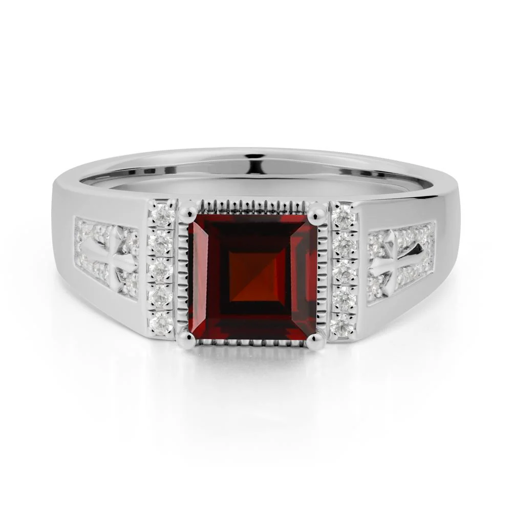 Square Garnet Cross Ring for Men - Image 9