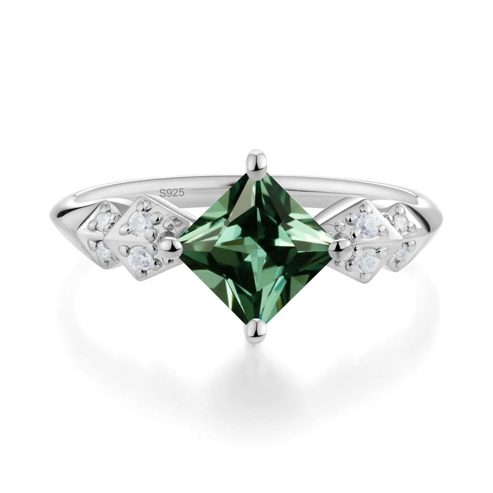 Square Green Sapphire Engagement Ring - Image 2