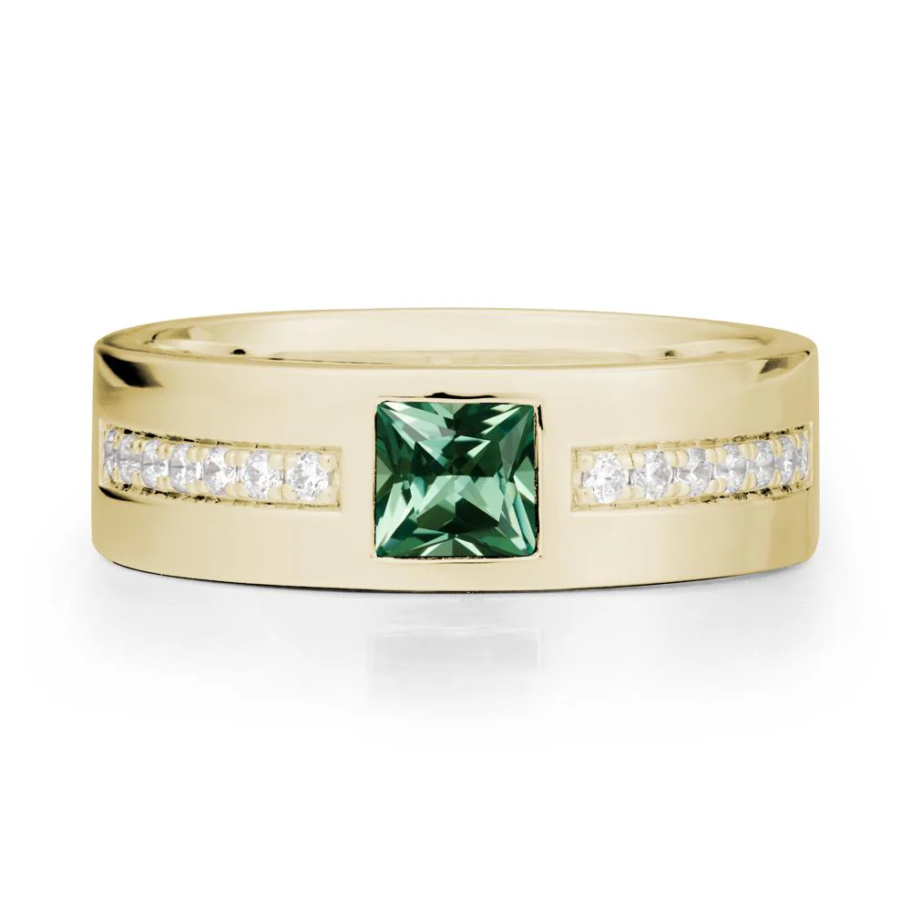 Square Green Sapphire Ring with Pave Gems Band - Image 3