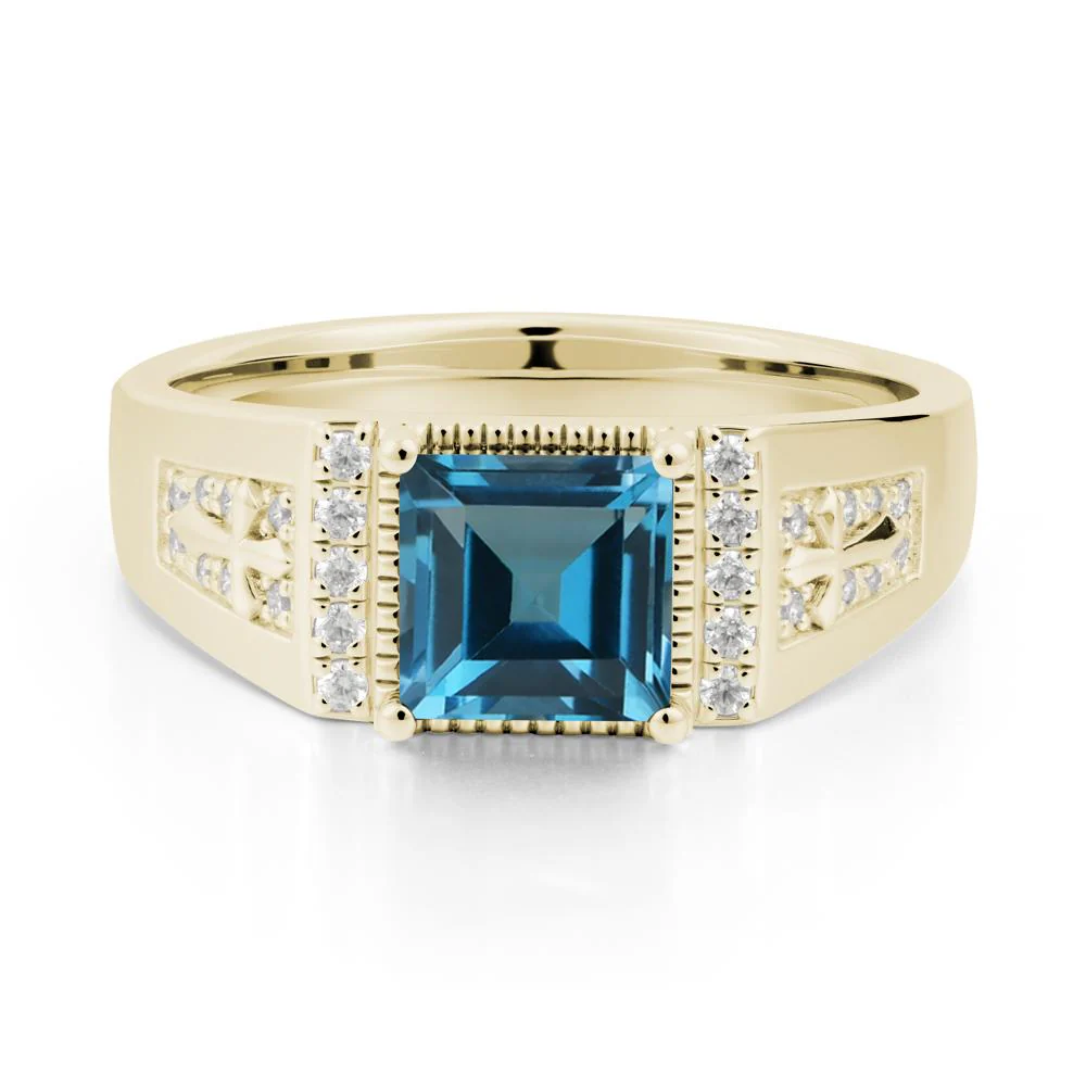 Square London Blue Topaz Cross Ring for Men - Image 4