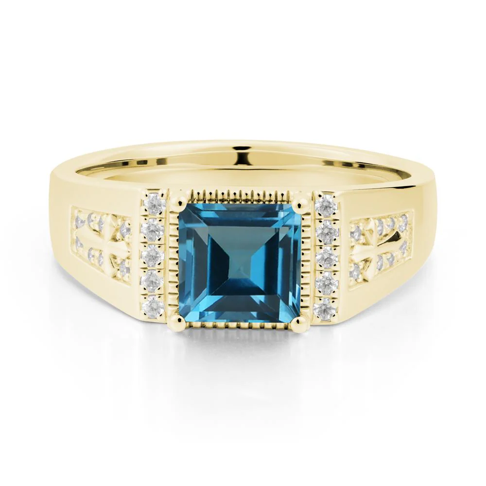 Square London Blue Topaz Cross Ring for Men - Image 7