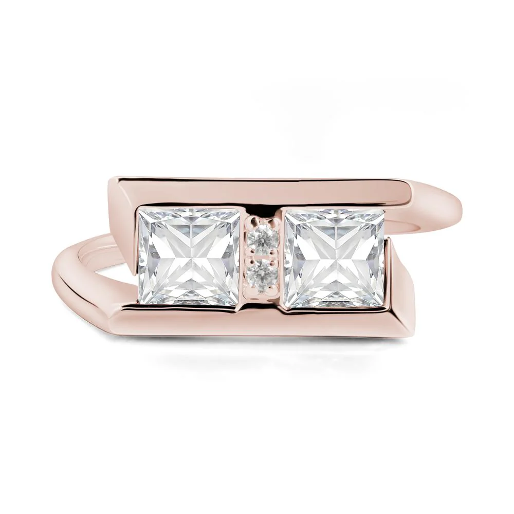 Square Moissanite Toi Et Moi Ring - Image 3