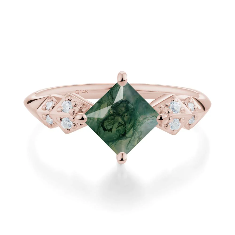 Square Moss Agate Engagement Ring - Image 7