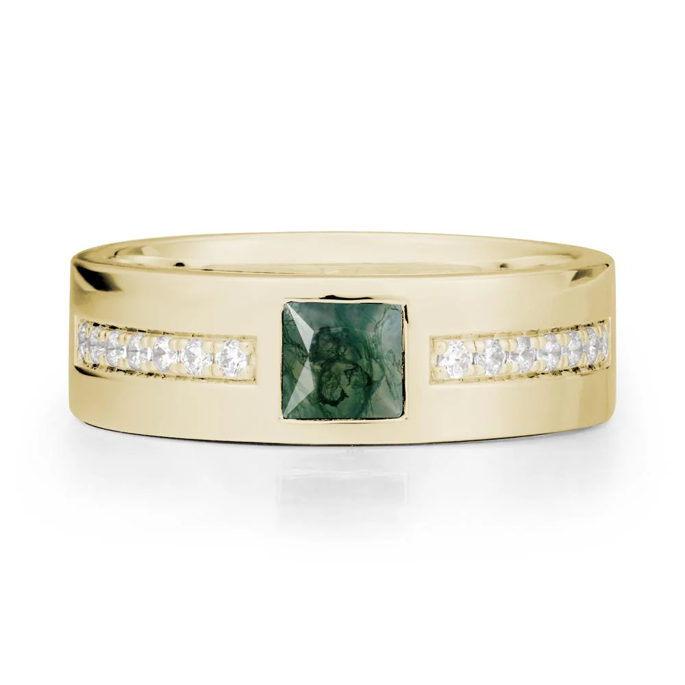 Square Moss Agate Ring with Pave Gems Band - Image 3
