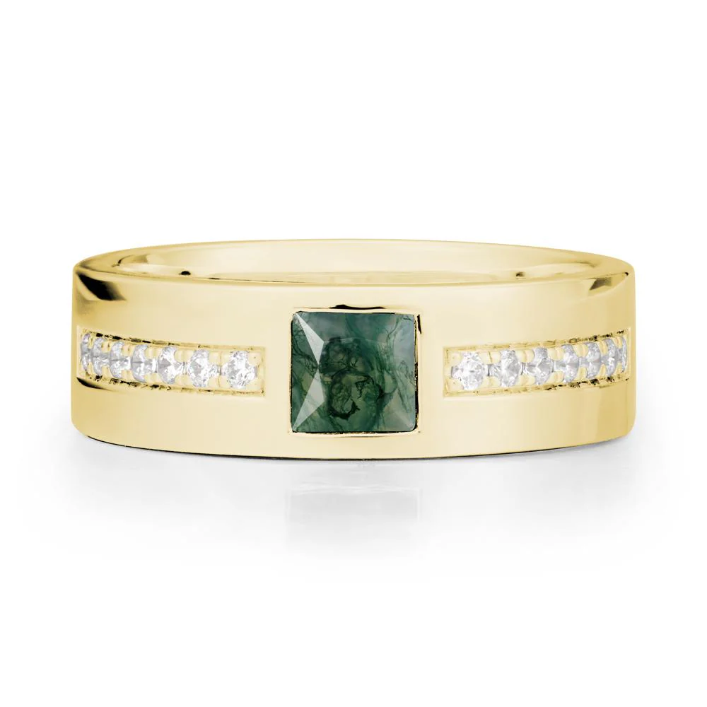 Square Moss Agate Ring with Pave Gems Band - Image 6
