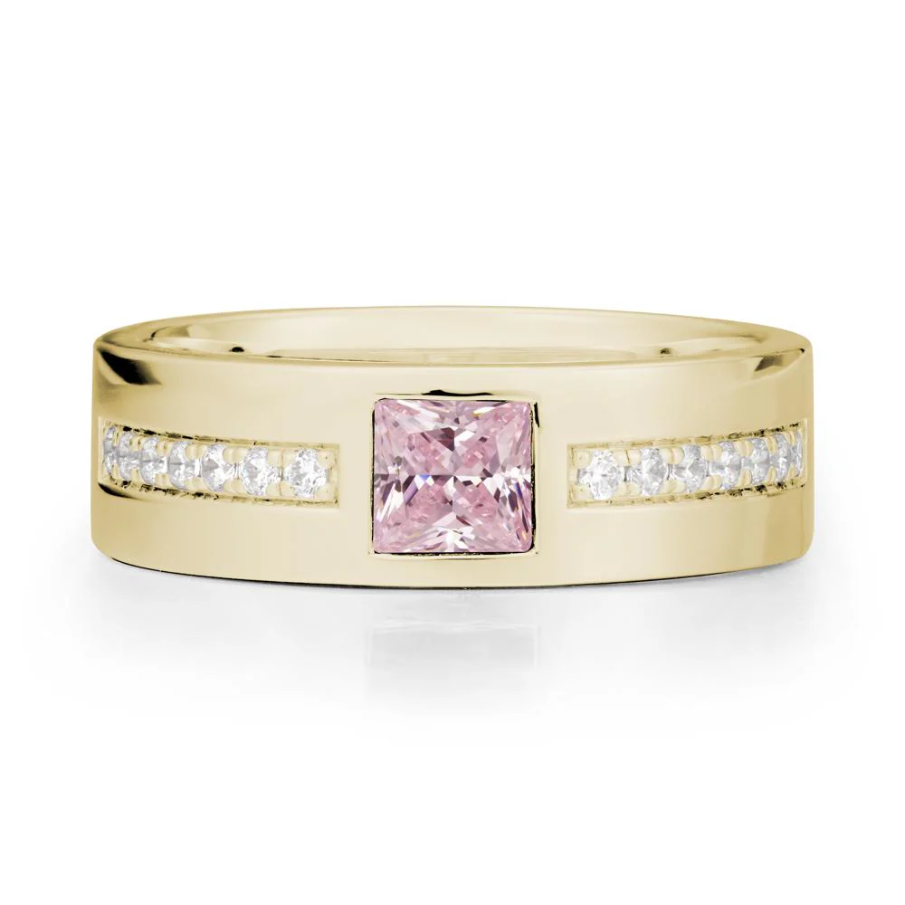 Square Pink Cubic Zirconia Ring with Pave Gems Band - Image 4