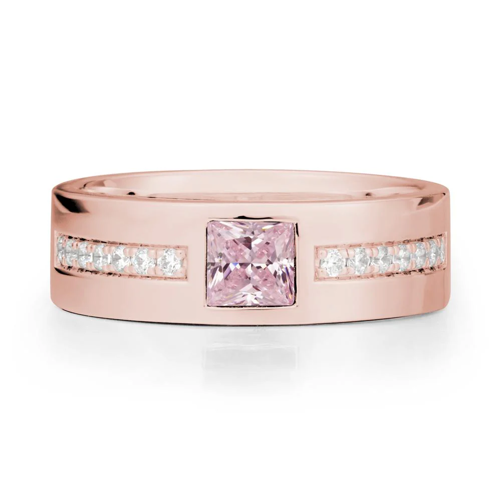 Square Pink Cubic Zirconia Ring with Pave Gems Band - Image 5