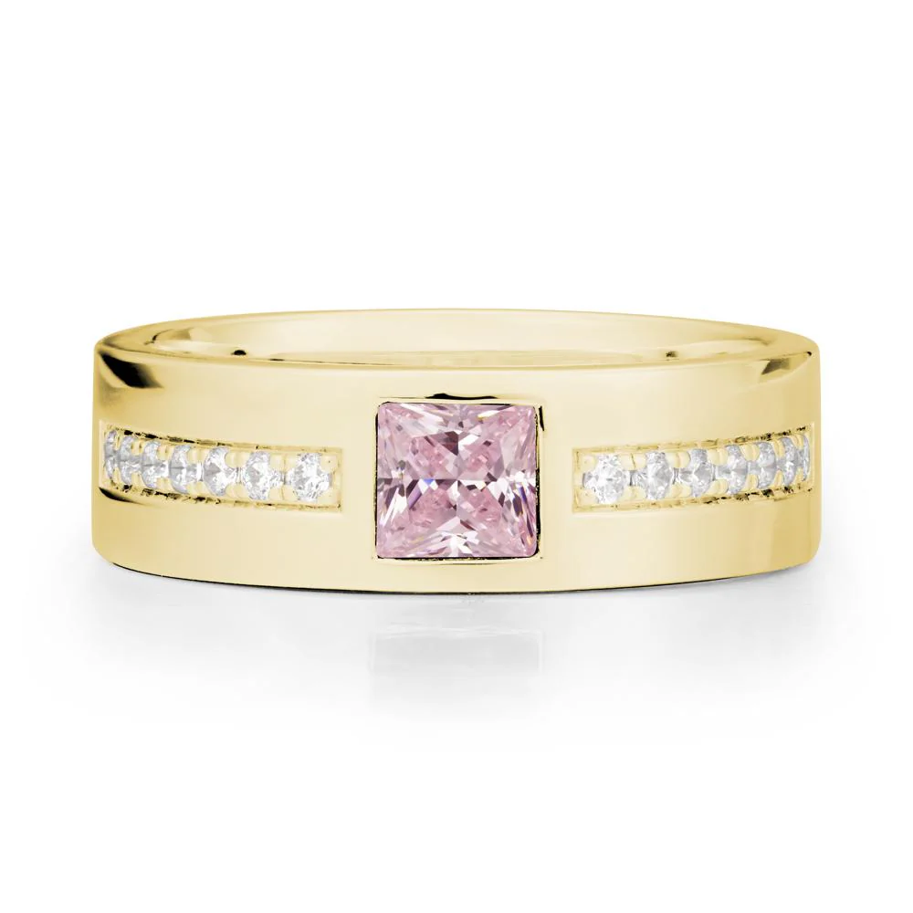 Square Pink Cubic Zirconia Ring with Pave Gems Band - Image 7