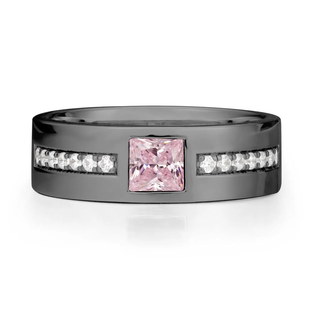 Square Pink Cubic Zirconia Ring with Pave Gems Band - Image 8