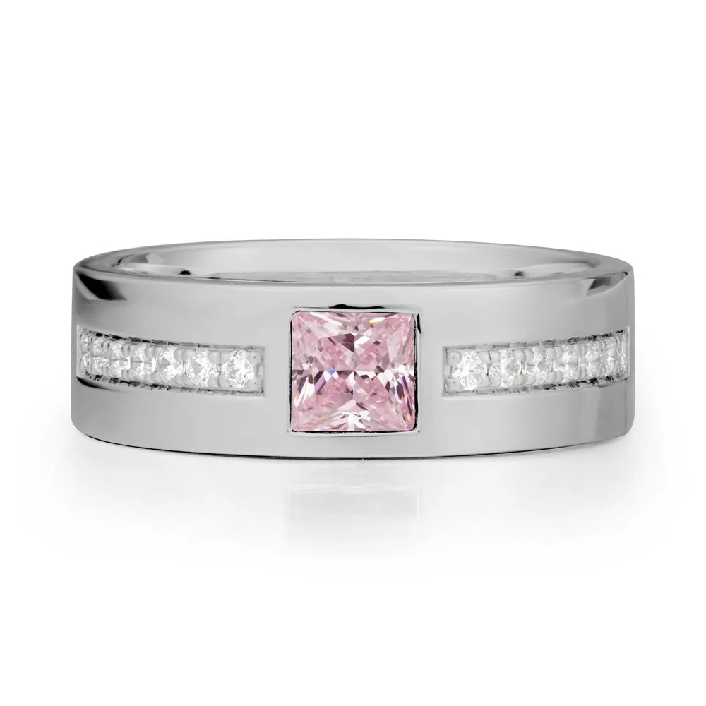 Square Pink Cubic Zirconia Ring with Pave Gems Band - Image 9