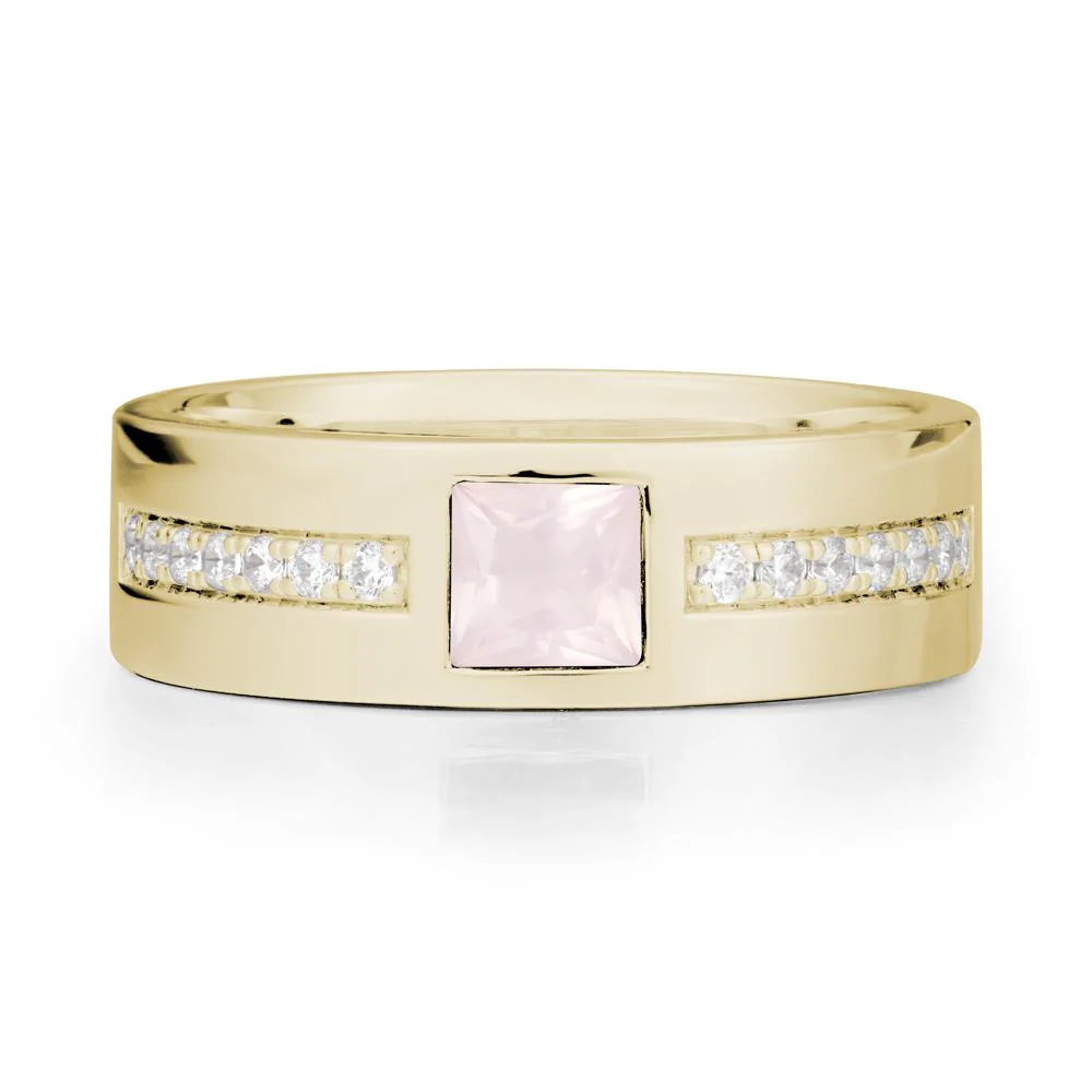 Square Rose Quartz Ring with Pave Gems Band - Image 3
