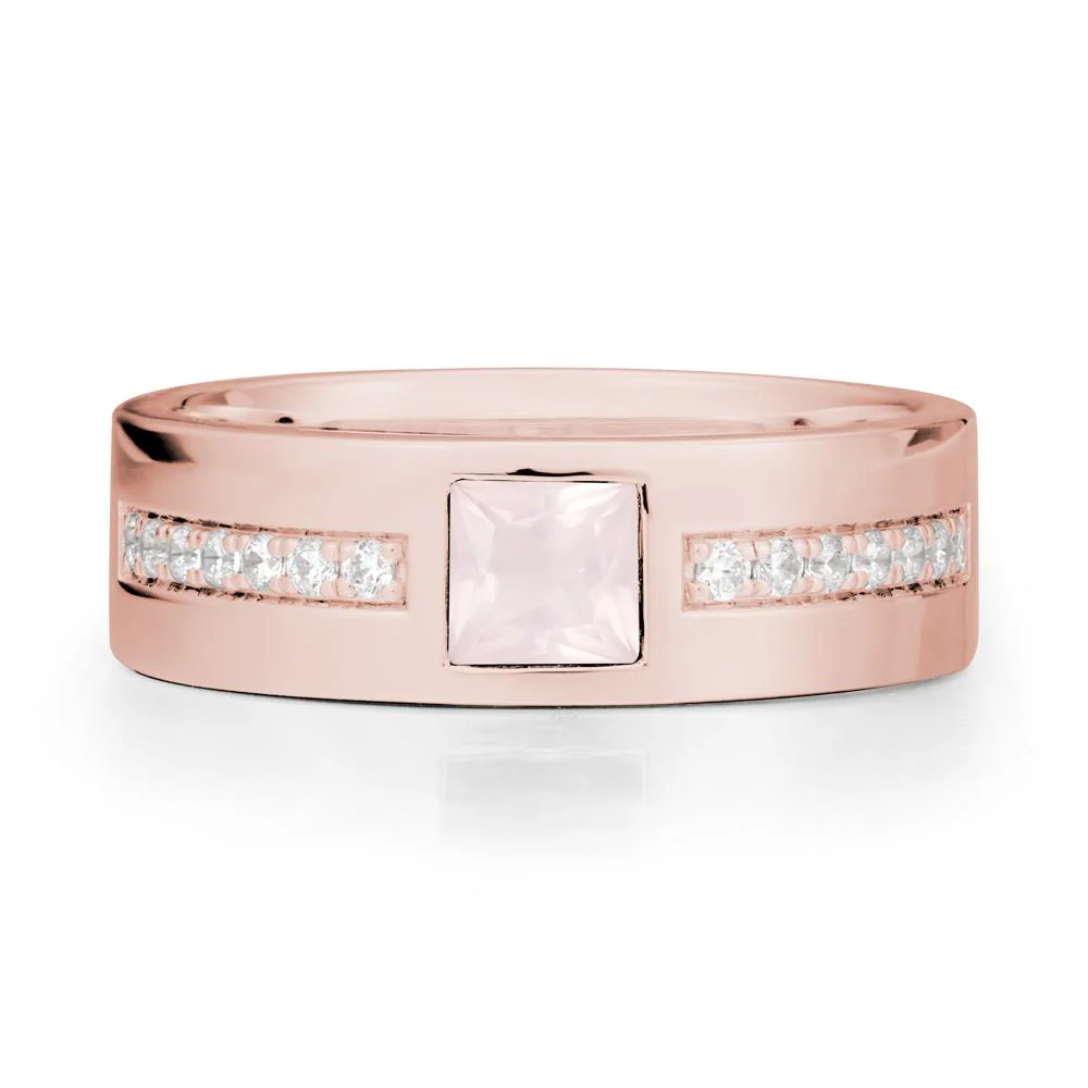 Square Rose Quartz Ring with Pave Gems Band - Image 4
