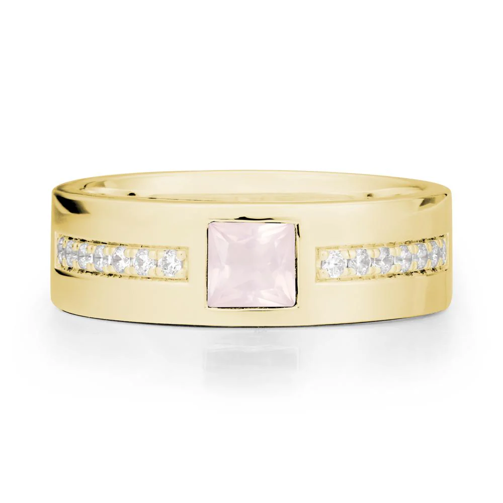 Square Rose Quartz Ring with Pave Gems Band - Image 6