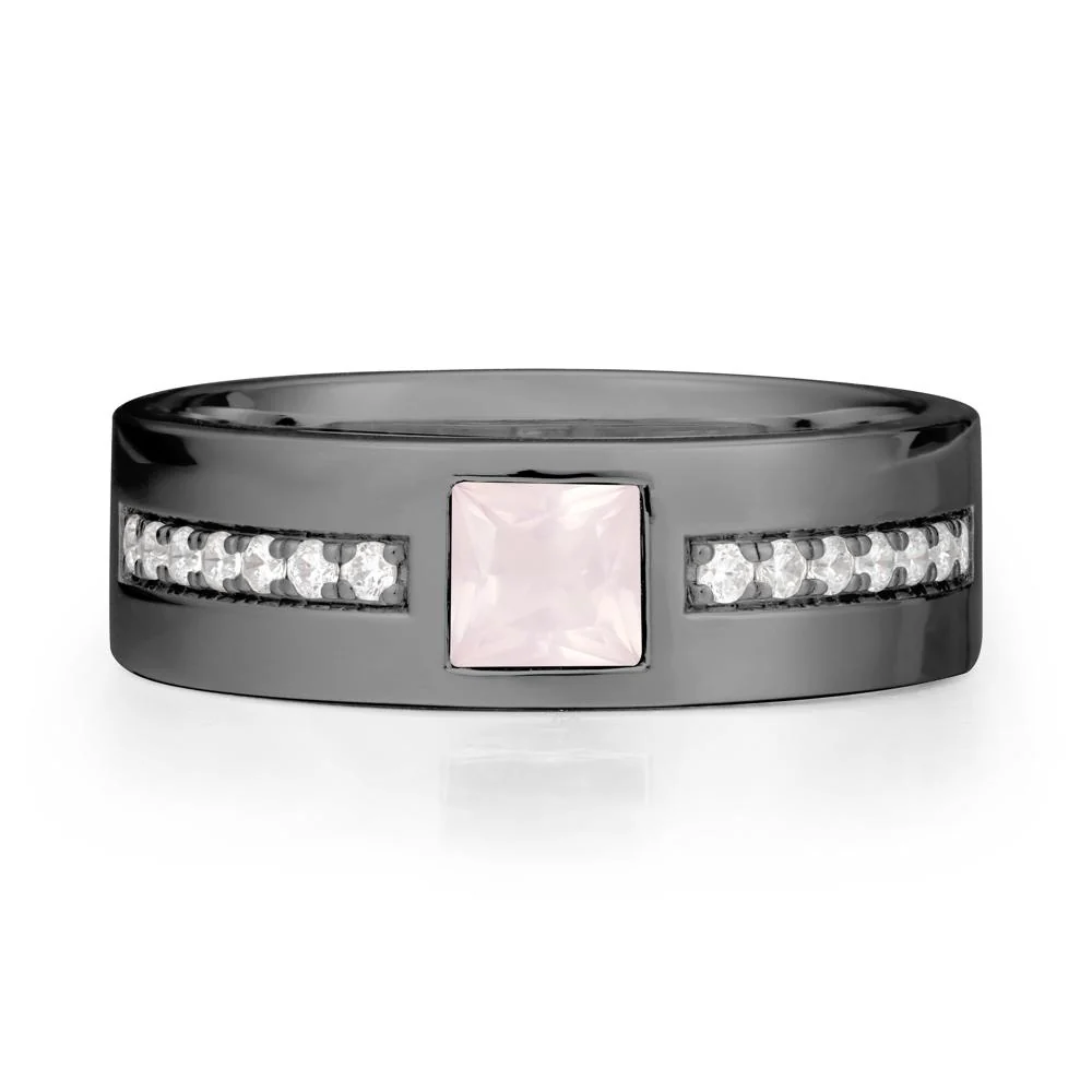 Square Rose Quartz Ring with Pave Gems Band - Image 7
