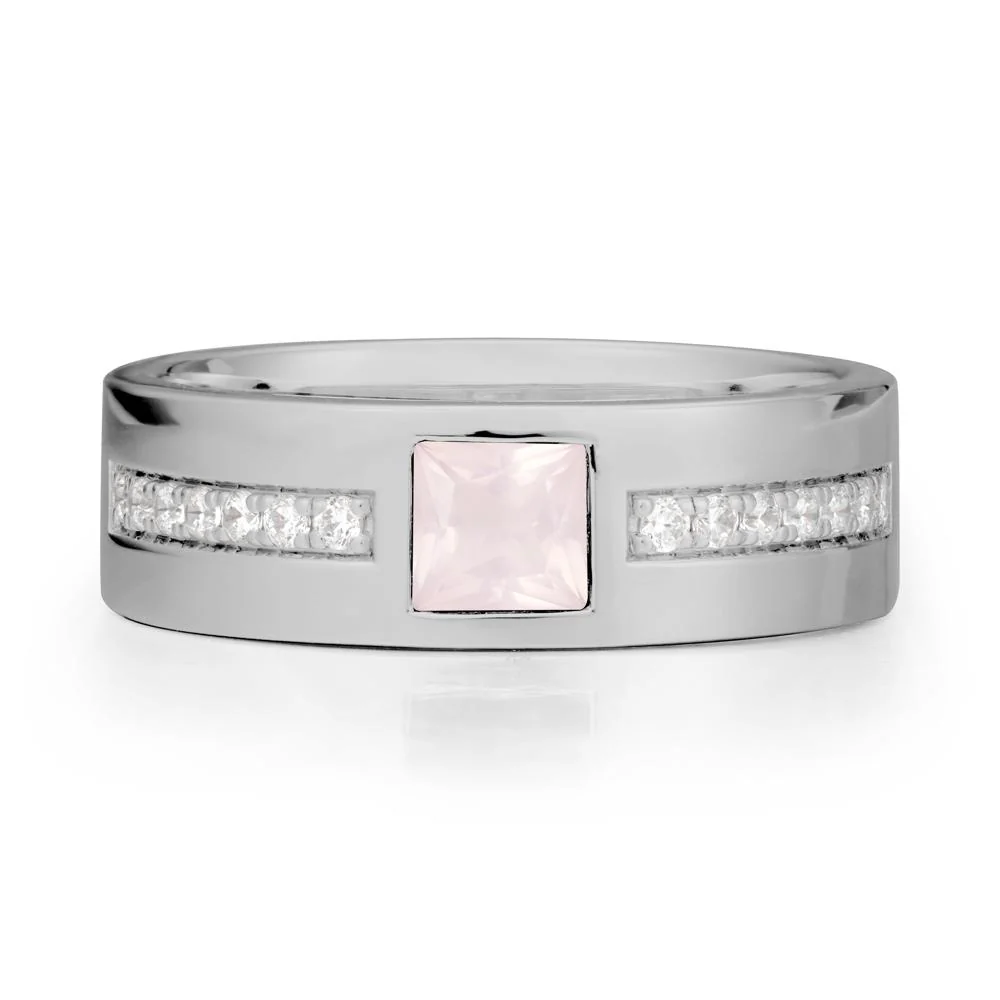 Square Rose Quartz Ring with Pave Gems Band - Image 8