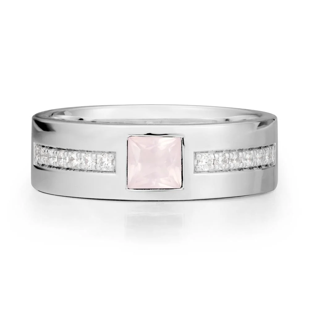 Square Rose Quartz Ring with Pave Gems Band - Image 9