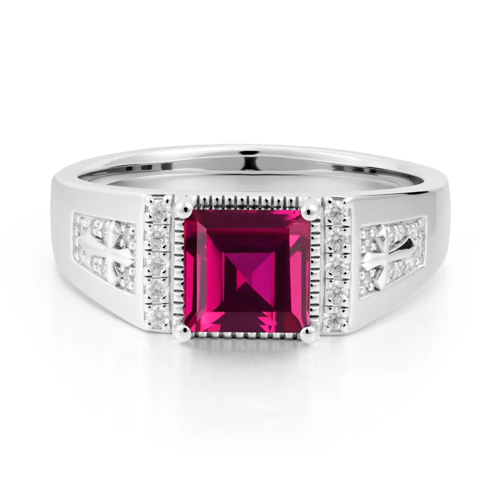 Square Ruby Cross Ring for Men - Image 5