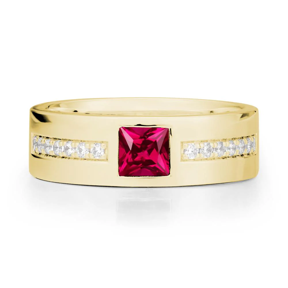 Square Ruby Ring with Pave Gems Band - Image 7