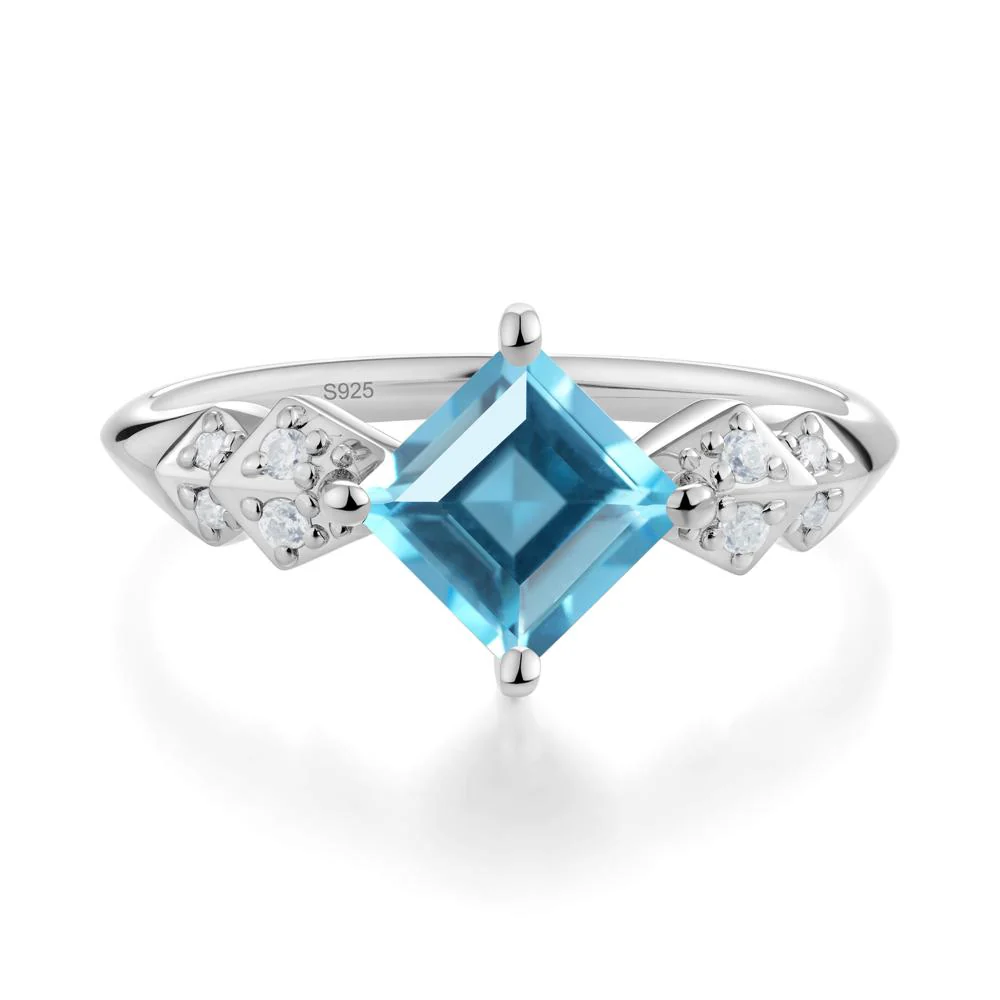 Square Swiss Blue Topaz Engagement Ring - Image 9