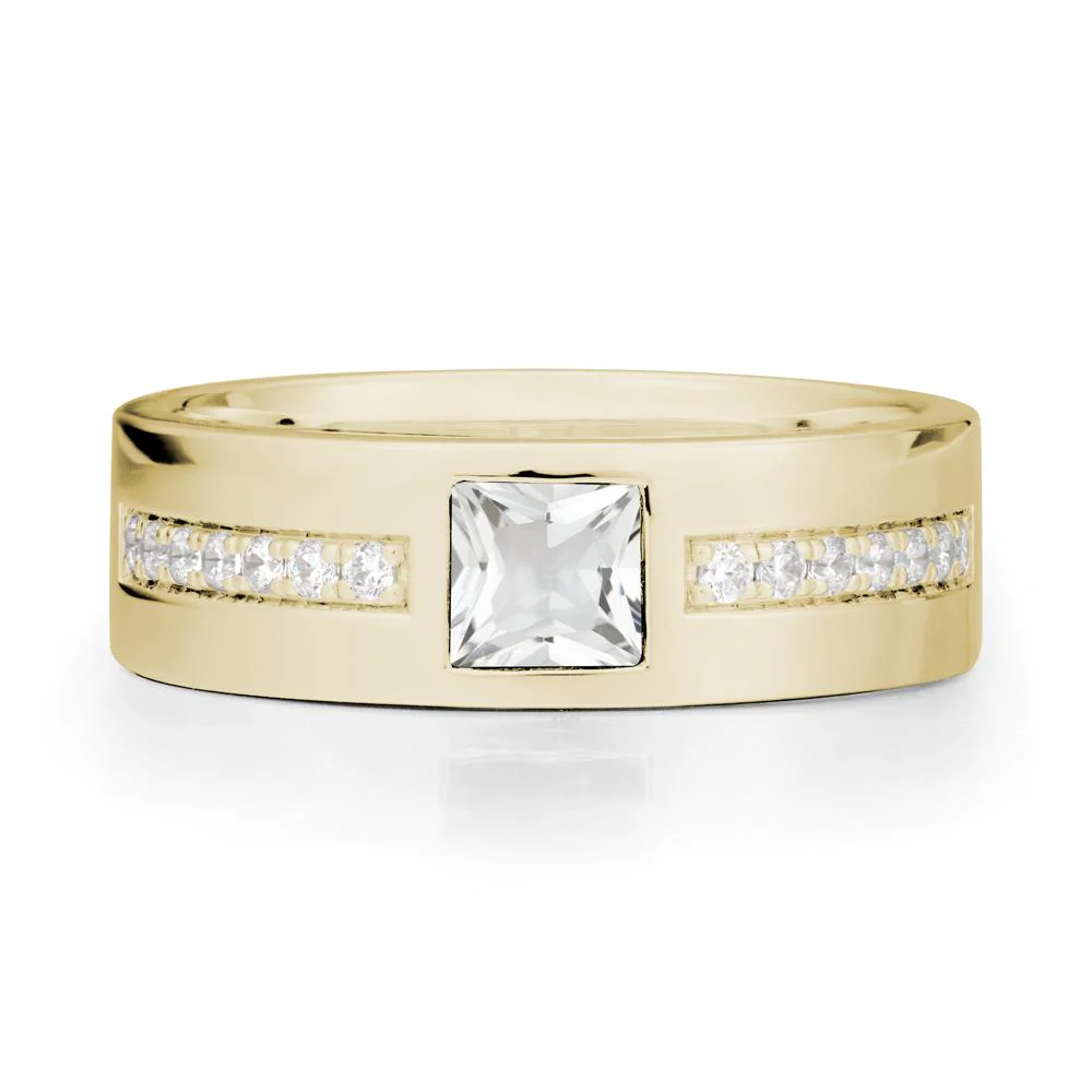 Square White Topaz Ring with Pave Gems Band - Image 3