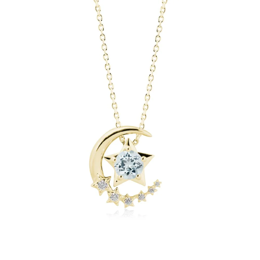 Star and Crescent Moon Aquamarine Pendant Necklace - Image 6