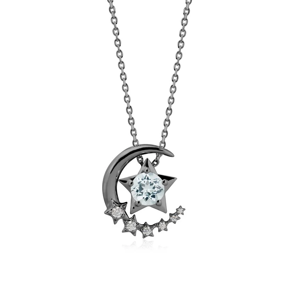 Star and Crescent Moon Aquamarine Pendant Necklace - Image 7