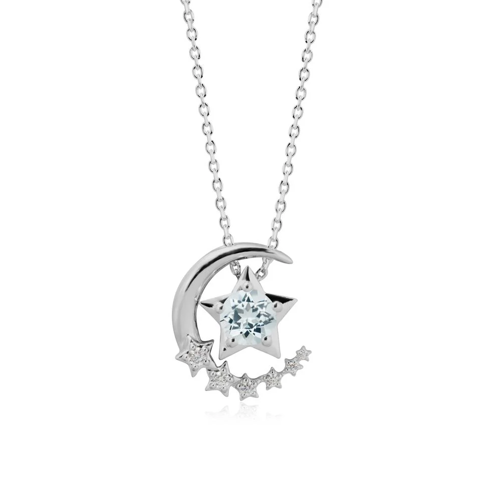 Star and Crescent Moon Aquamarine Pendant Necklace - Image 8