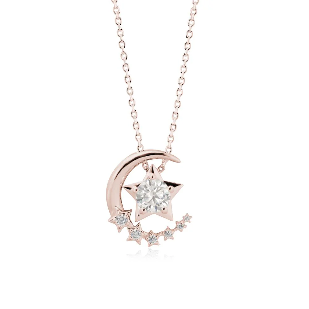 Star and Crescent Moon Cubic Zirconia Pendant Necklace