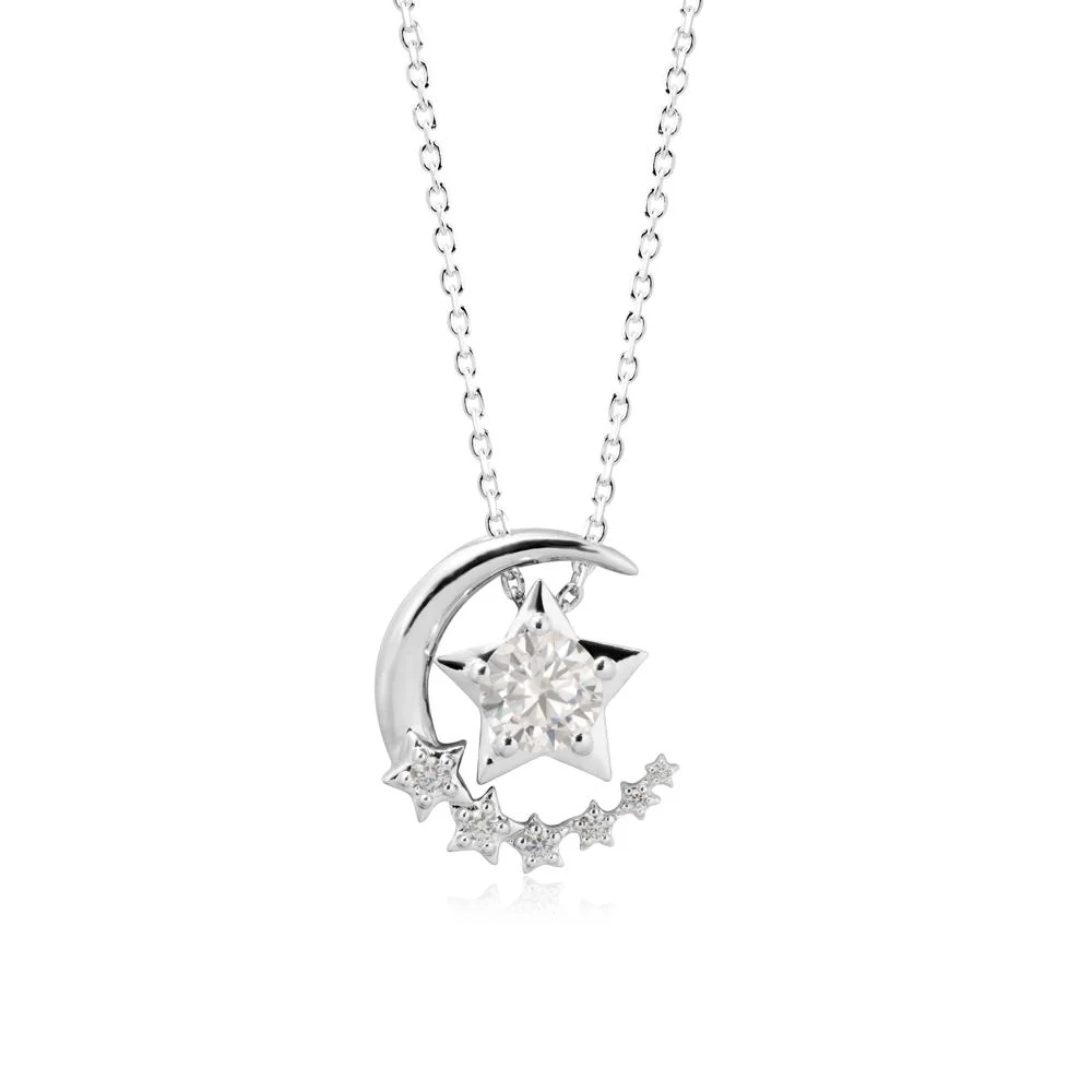 Star and Crescent Moon Cubic Zirconia Pendant Necklace - Image 2