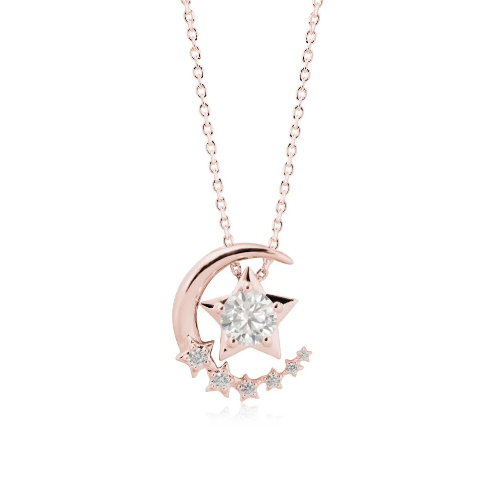 Star and Crescent Moon Cubic Zirconia Pendant Necklace - Image 4