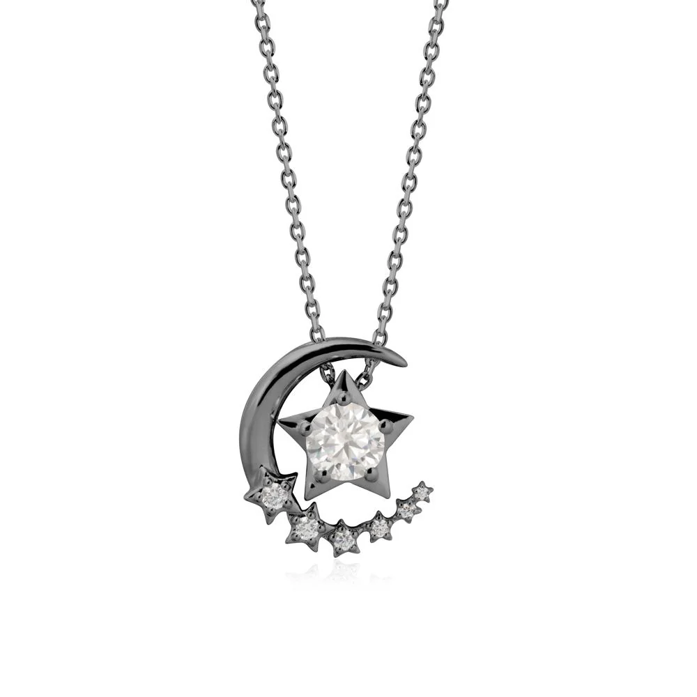 Star and Crescent Moon Cubic Zirconia Pendant Necklace - Image 7