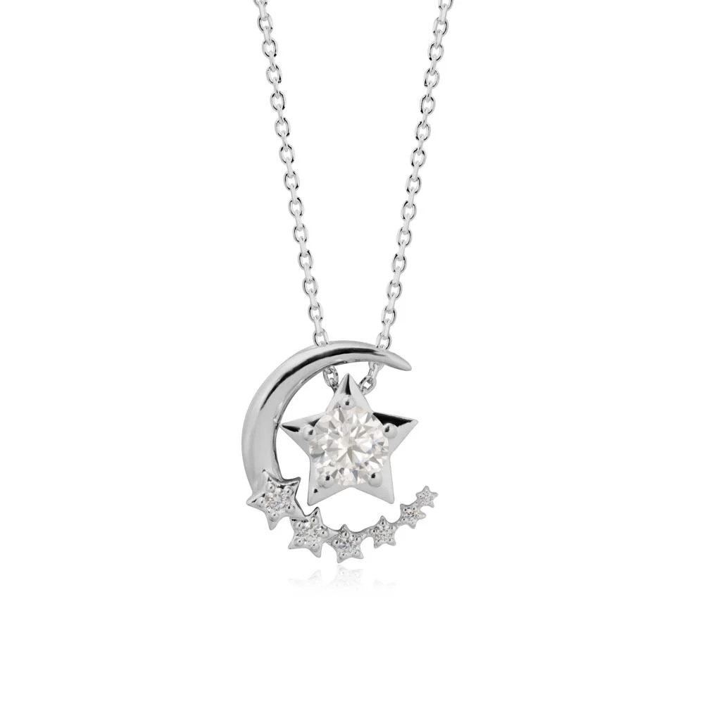 Star and Crescent Moon Cubic Zirconia Pendant Necklace - Image 8
