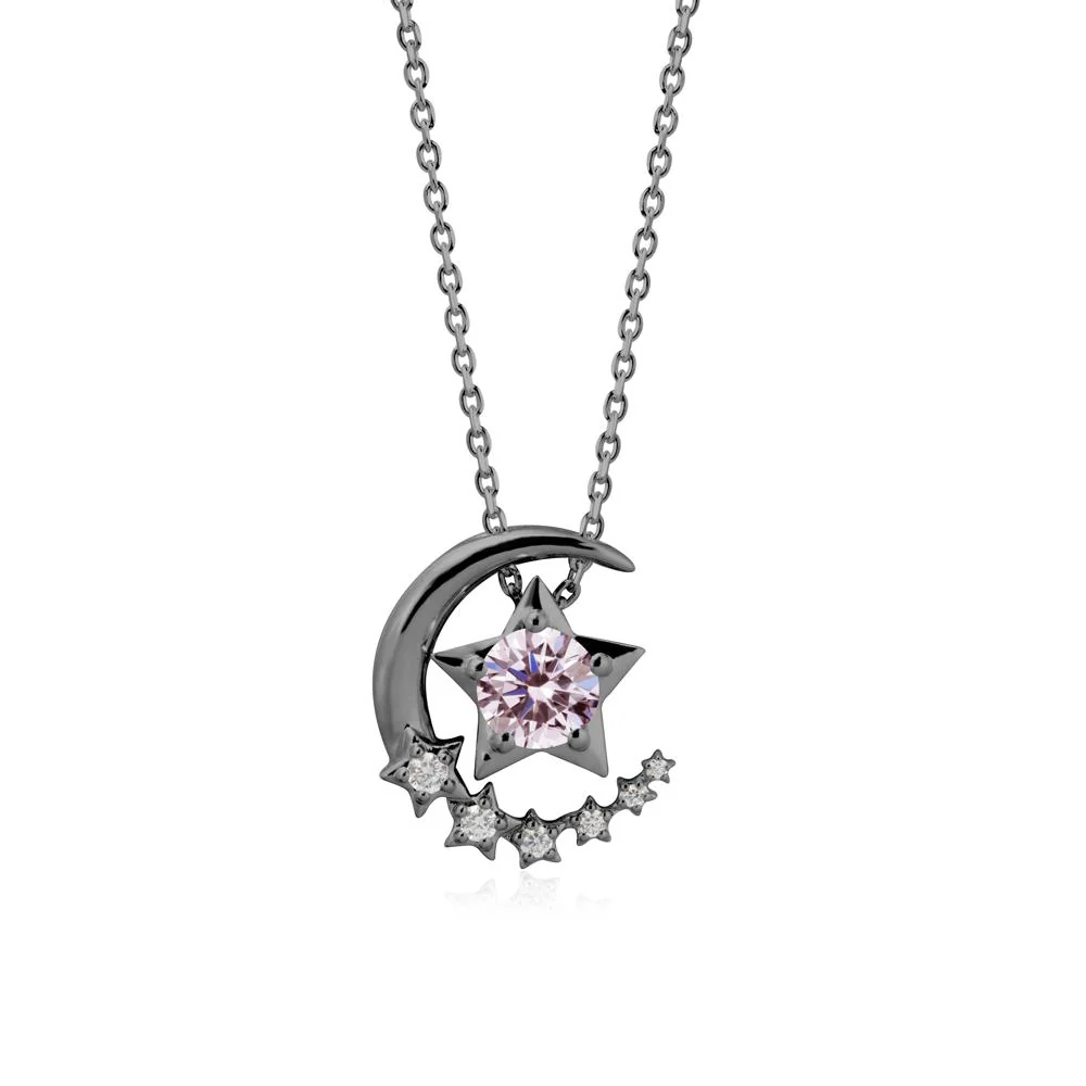 Star and Crescent Moon Pink Cubic Zirconia Pendant Necklace - Image 7