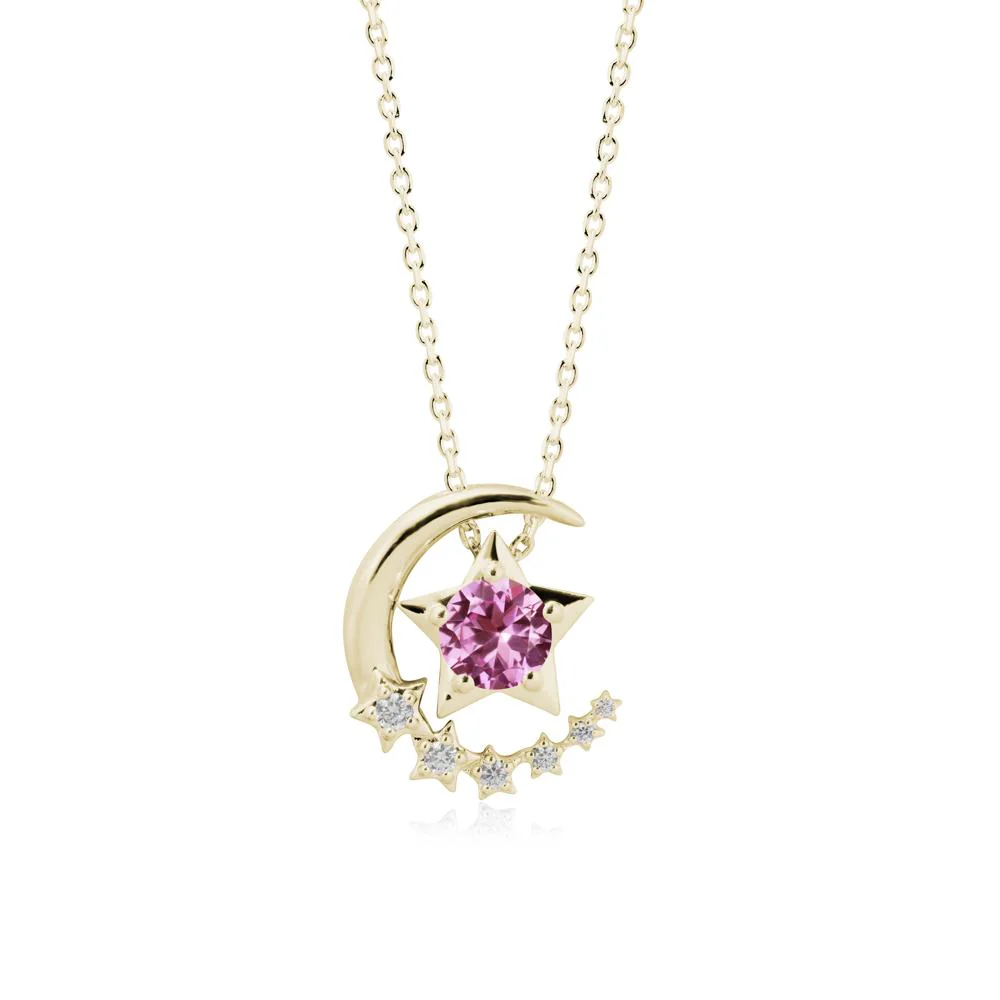 Star and Crescent Moon Pink Sapphire Pendant Necklace - Image 4