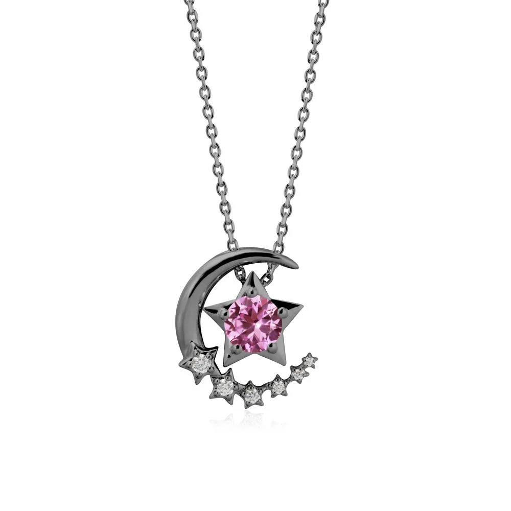 Star and Crescent Moon Pink Sapphire Pendant Necklace - Image 8