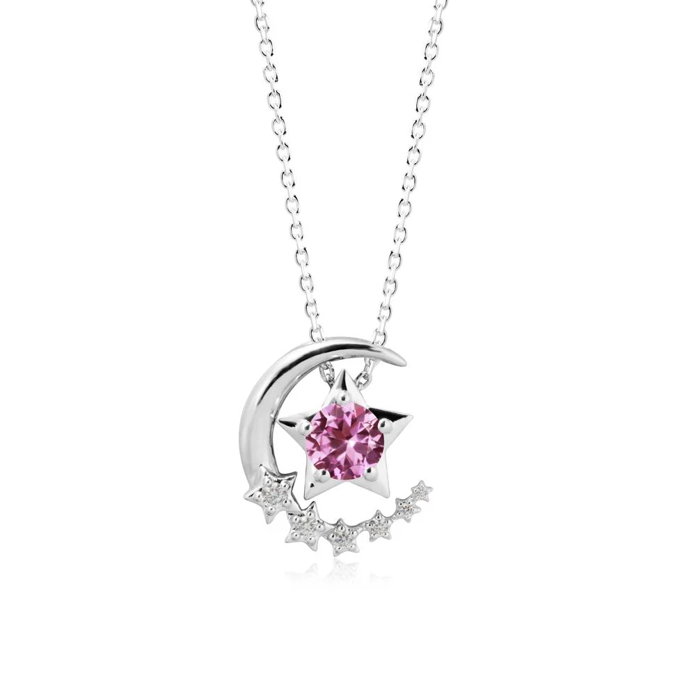 Star and Crescent Moon Pink Sapphire Pendant Necklace - Image 9