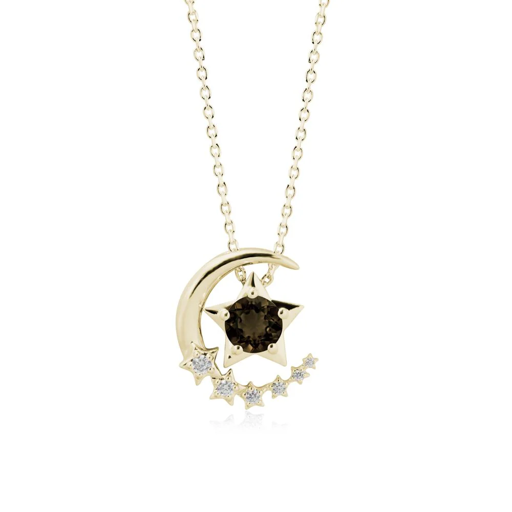 Star and Crescent Moon Smoky Quartz Pendant Necklace - Image 4