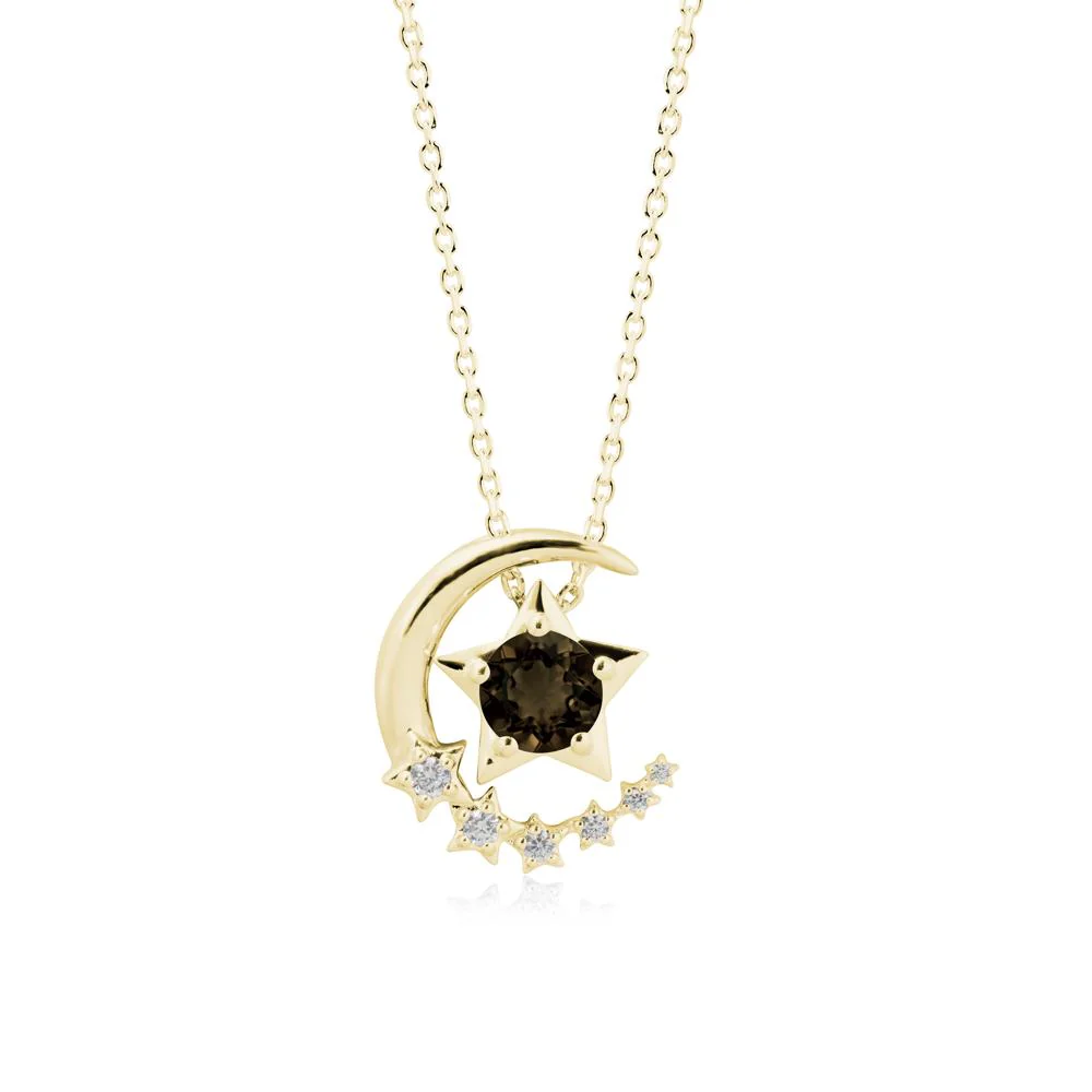 Star and Crescent Moon Smoky Quartz Pendant Necklace - Image 7
