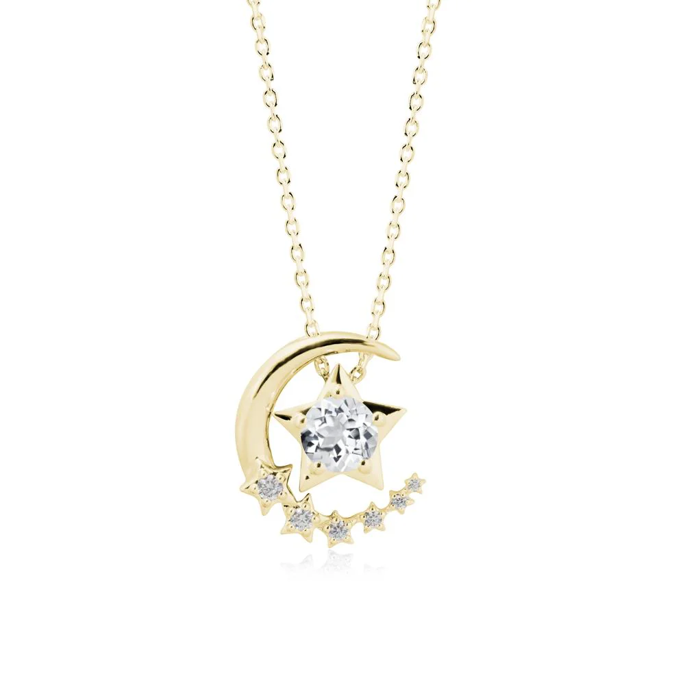 Star and Crescent Moon White Topaz Pendant Necklace - Image 6