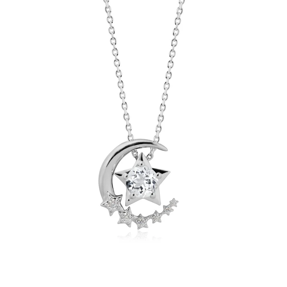 Star and Crescent Moon White Topaz Pendant Necklace - Image 8