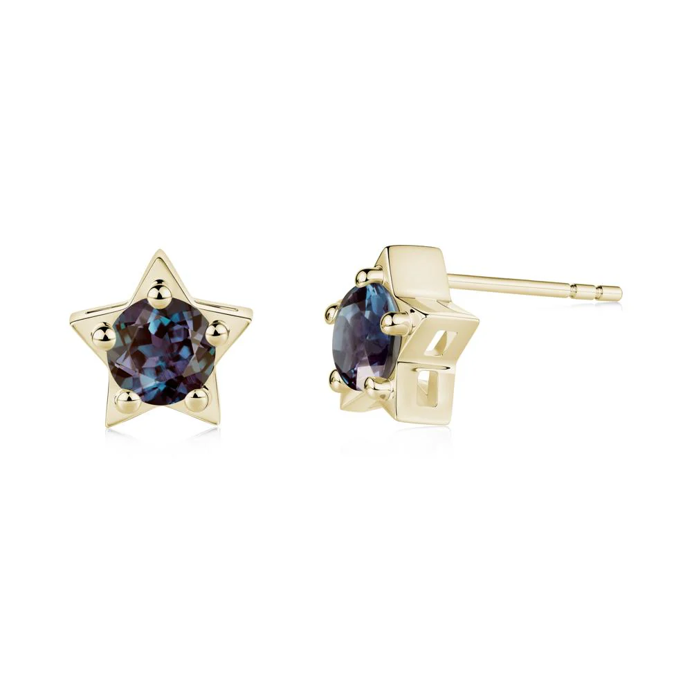Star Round Alexandrite Stud Earrings - Image 3