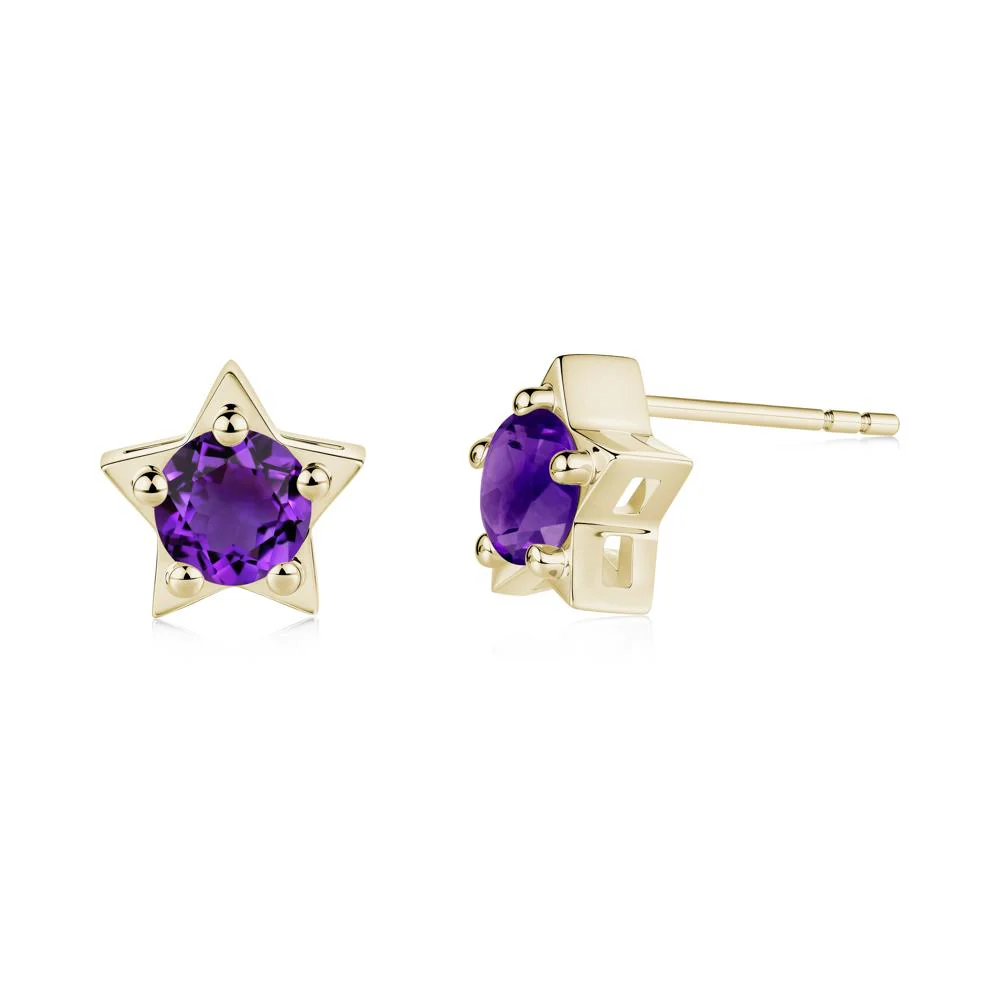 Star Round Amethyst Stud Earrings - Image 6