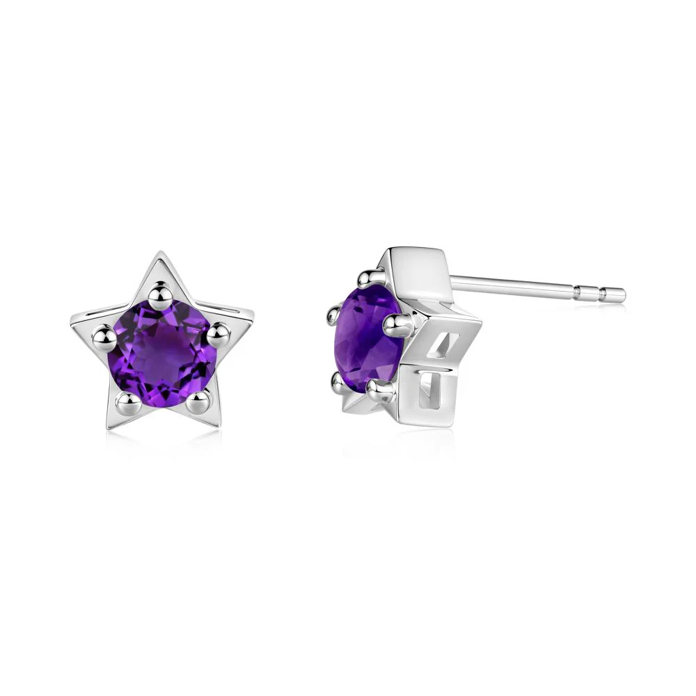 Star Round Amethyst Stud Earrings - Image 8