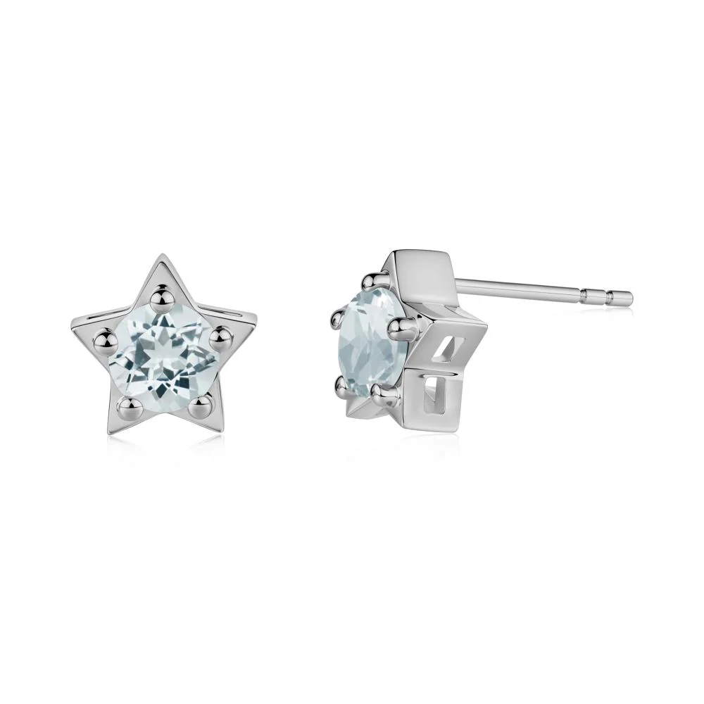 Star Round Aquamarine Stud Earrings